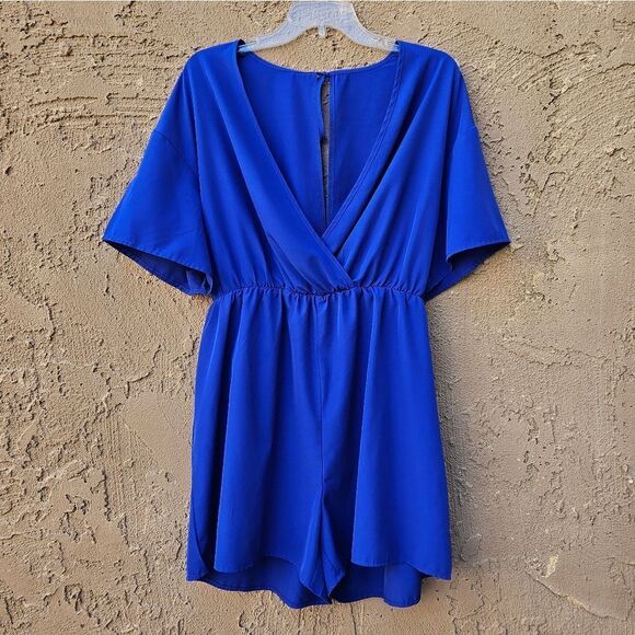 Shein Curve Royal Blue Deep V-Neck Short Sleeve Romper Size 1XL - Picture 1 of 12
